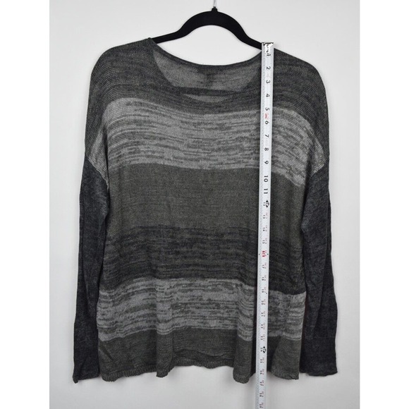 Eileen Fisher Womens Sweater Open Knit Linen Gray Striped Long Sleeve Sz Medium - Picture 14 of 16
